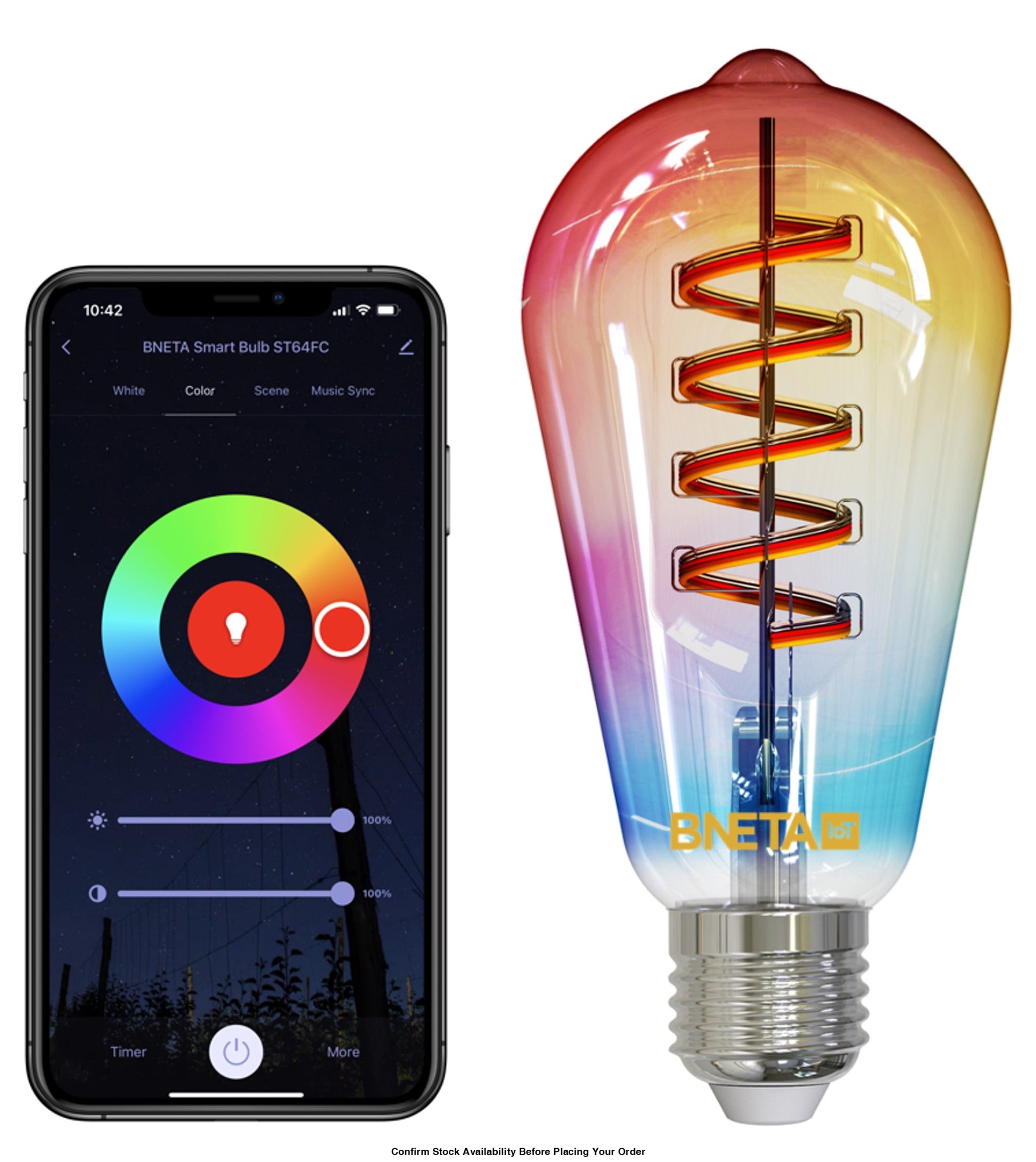 BNETA IoT Smart Filament WiFi Colour + Warm/Cool White LED Bulb (ST64C E27)