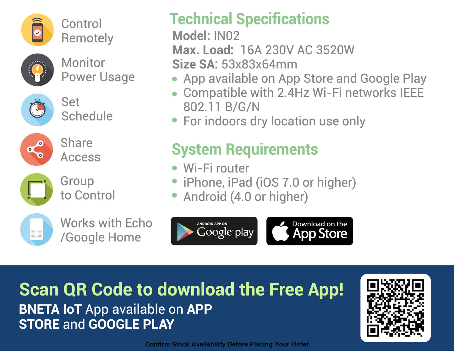 BNETA IoT Smart WiFi Plug with Power Meter 2 & 3 Pin