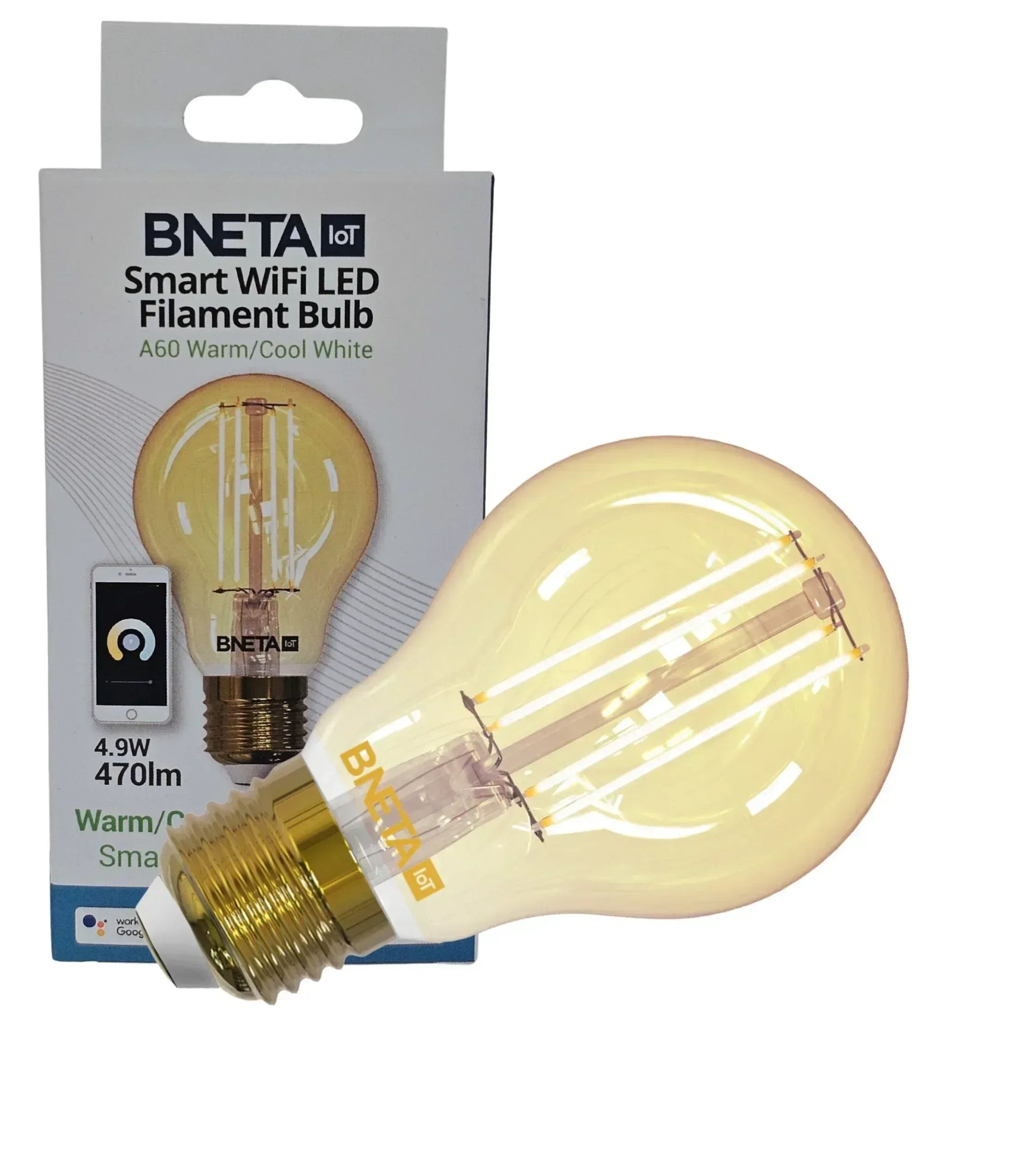 BNETA IoT Smart Filament WiFi Warm/Cool White LED Bulb (A60 E27) Guards On Duty Security