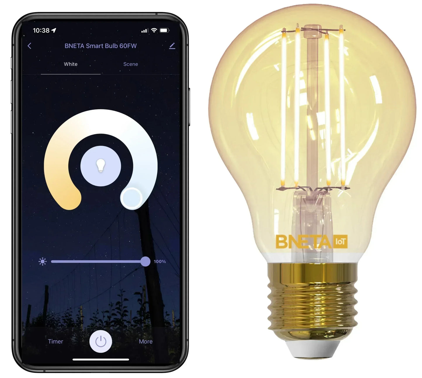 BNETA IoT Smart Filament WiFi Warm/Cool White LED Bulb (A60 E27) Guards On Duty Security
