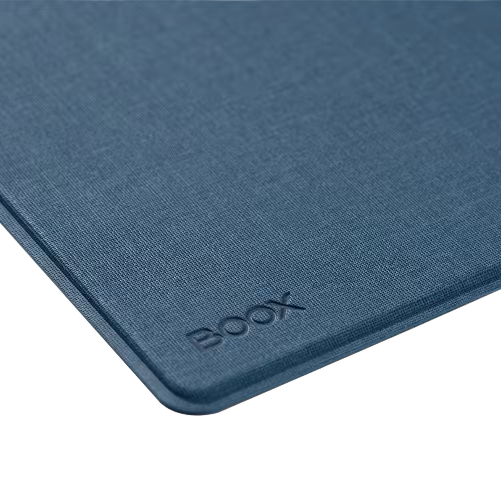 BOOX Go 6 Gen II magnetic case navy, corner detail with BOOX logo