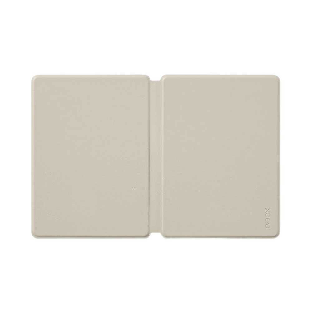 BOOX Go 6 Gen II magnetic case beige, opened flat showing passport-wallet design