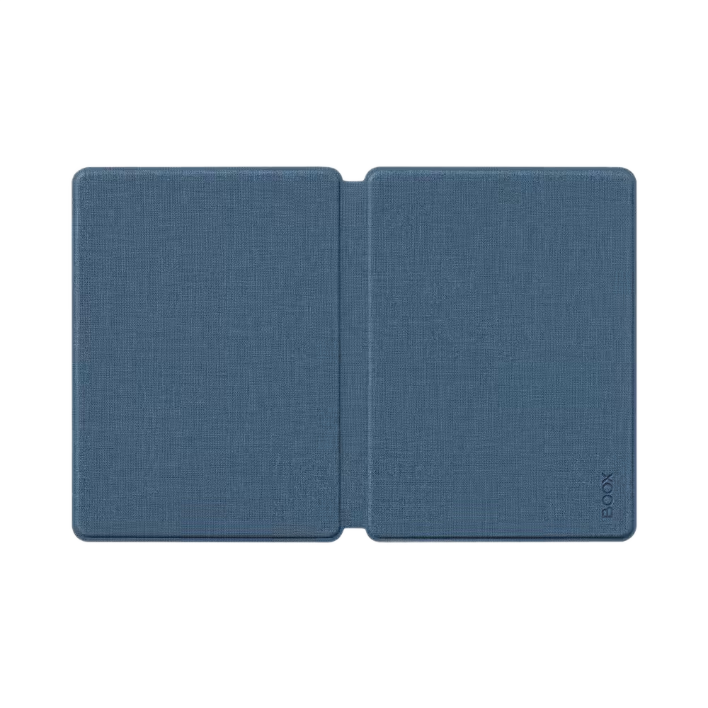 BOOX Go 6 Gen II magnetic case navy, opened flat showing passport-wallet design