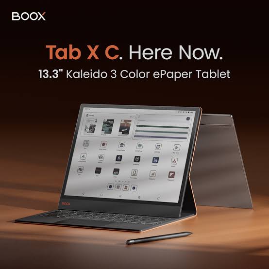 BOOX Tab X C 13.3-inch Kaleido 3 colour ePaper tablet on its stand case with stylus