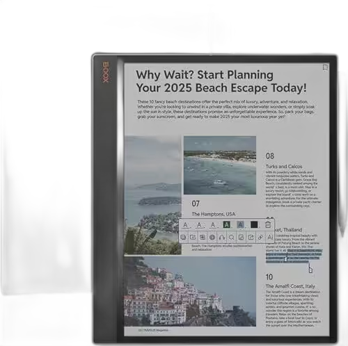 Highlighting a colour magazine with the stylus on the BOOX Tab X C 13.3-inch Kaleido 3 colour e-ink tablet