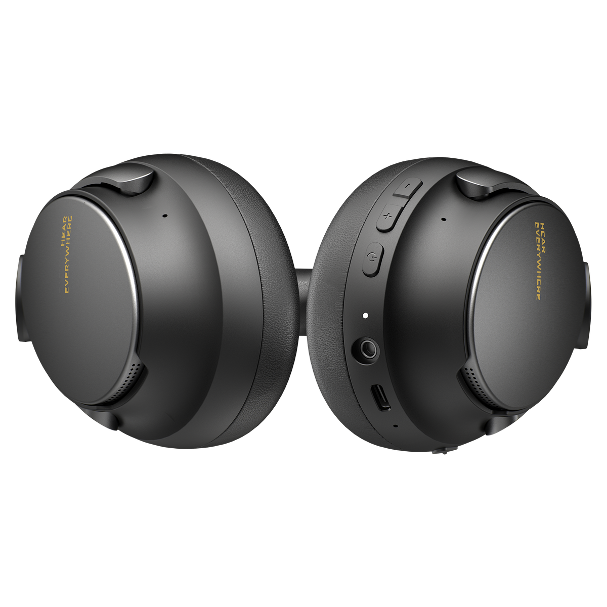 Bugani Space BH01 Hybrid ANC Headphones — folded flat, showing the controls and charging port