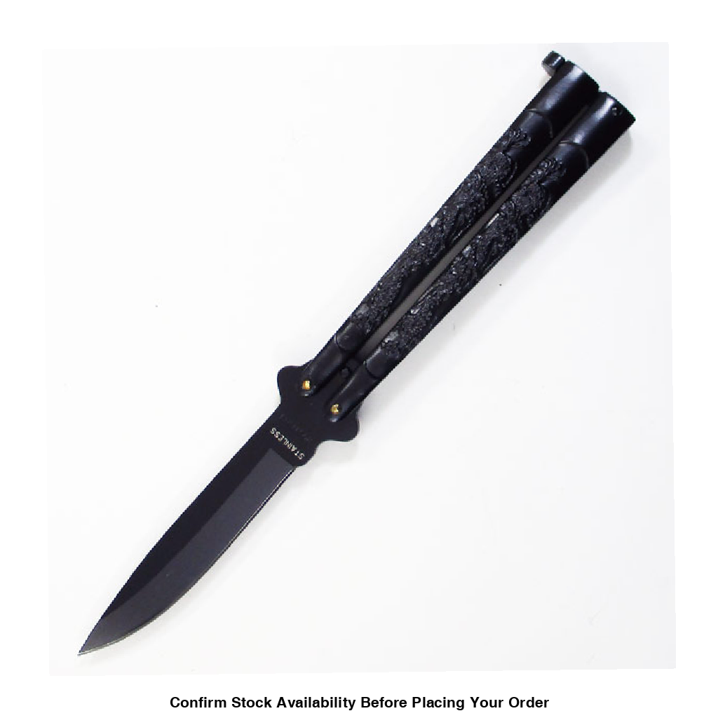 BUTTERFLY KNIFE BLACK HANDLE - Guards On Duty Shop