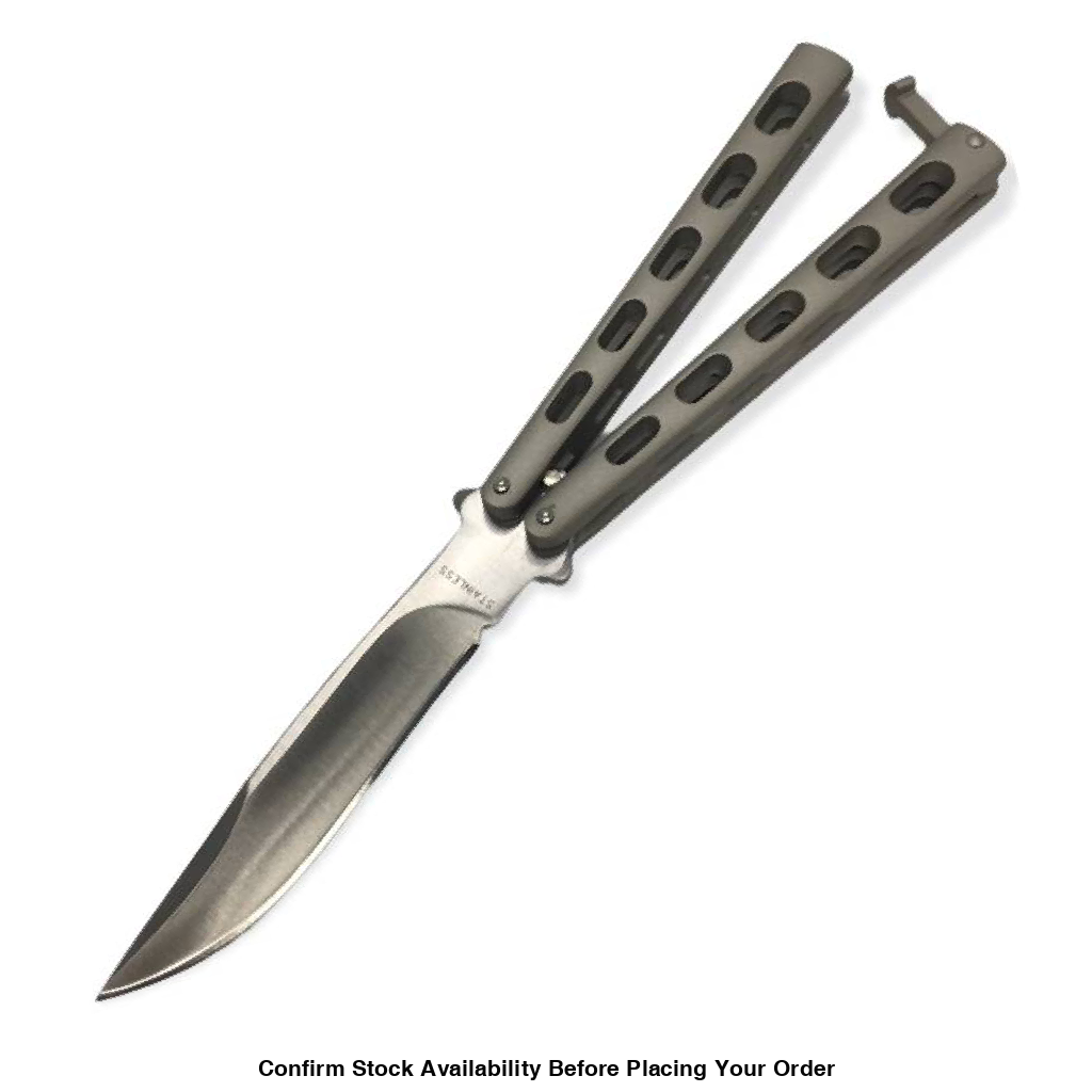 Butterfly knife silver skeletonized handle- 7128P - Guards On Duty Shop