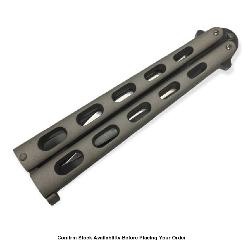 Butterfly knife silver skeletonized handle- 7128P - Guards On Duty Shop