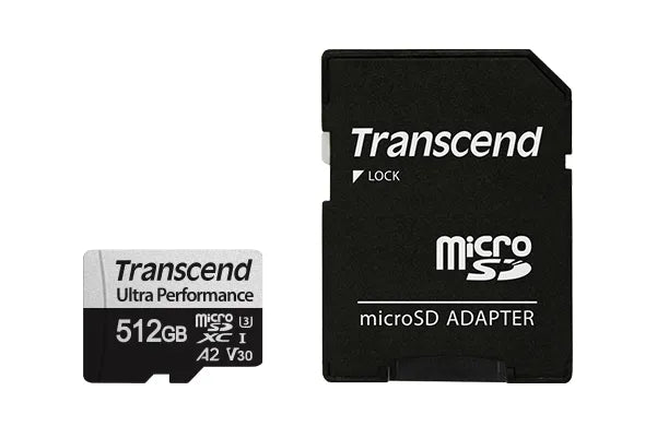 TRANSCEND 340S 512GB ULTRA PERFROMANCE MICRO SD UHS-I  U3 V30 A2 CLASS10 - READ 160 MB/S - WRITE 125MB/S - WITH SD ADPTOR
