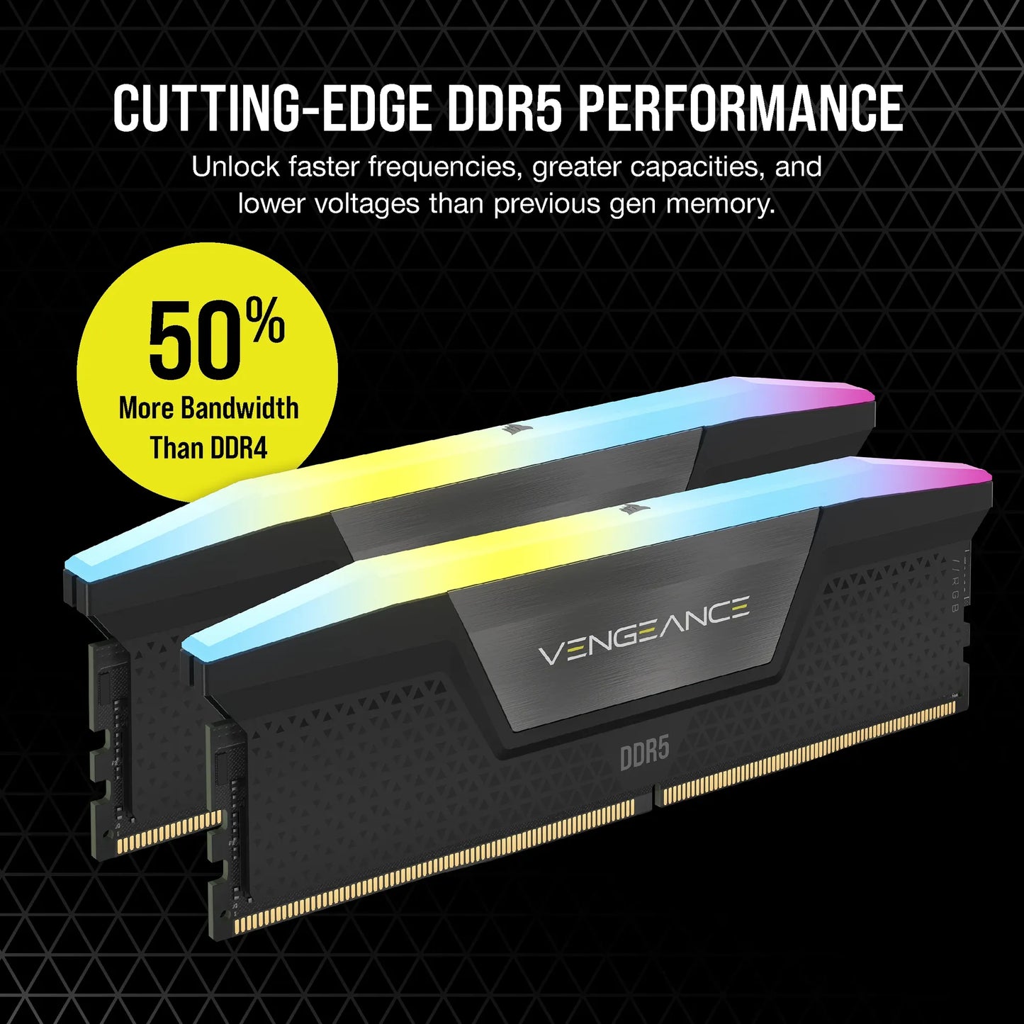 CORSAIR VENGEANCE RGB DDR5 16GB (2 x 8GB) DDR5 5200 CL40-40-40-77 1.25V Intel XMP - BLACK