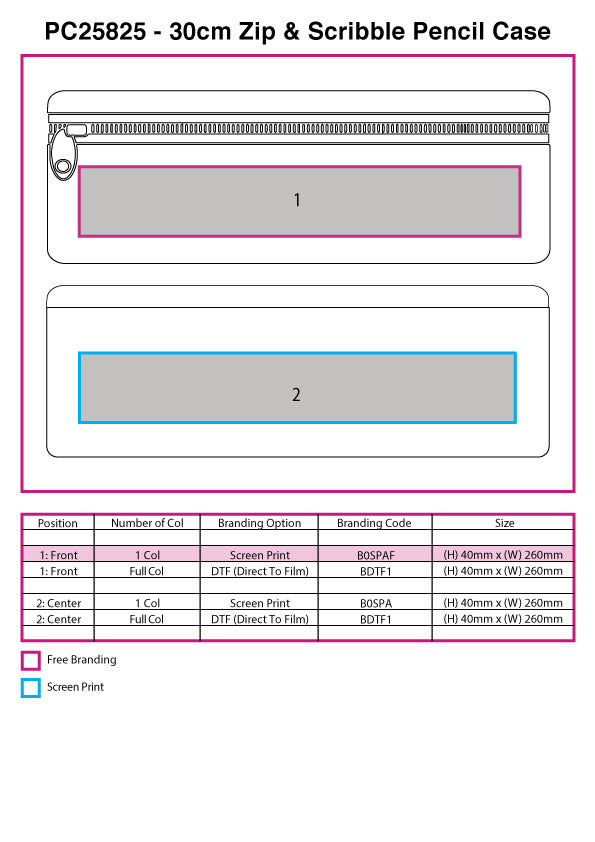 30cm Zip & Scribble Pencil Case - branding