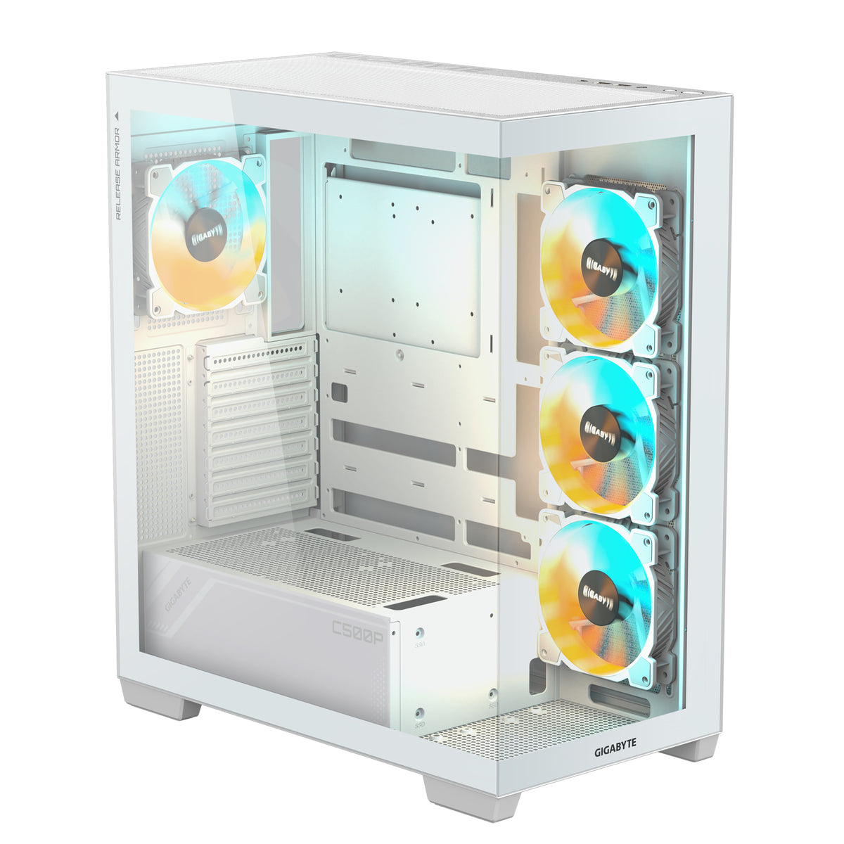 Gigabyte C500 White Panoramic Stealth ATX Chassis; 1x 3.5'' | 2x 2.5'' Drive Bays; 360mm Radiator; 4x 120mm ARGB fan incl;
