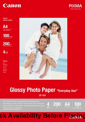 CANON GP-501- EVERYDAY USE GLOSSY, GP-501 A4 - 100 SHEETS EVERYDAY USE GLOSSY A4 - 200 GSM, 0.21MM THICK - Guards On Duty Shop