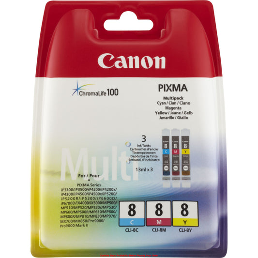CANON-INK-CLI-8 CMY MULTI PACK-IP3300/IP4200/IP4300/IP5200/IP5300/IP6600D/IP6700D/PRO9000/PRO9000MKII/MP500/MP800/IX4000/IX5000/MP971 - Guards On Duty Shop & Security Guards
