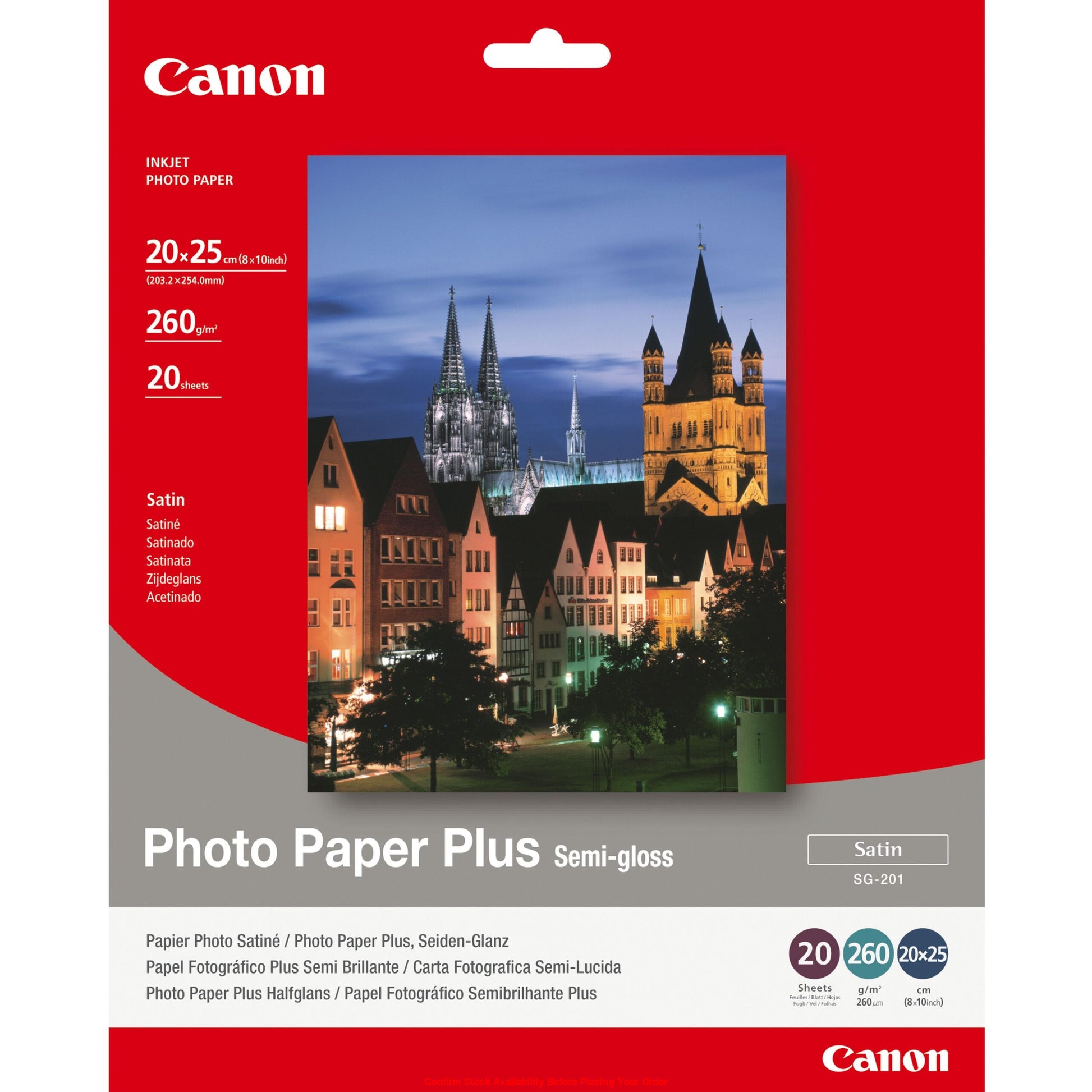 CANON SG-201- PLUS SEMI GLOSS, SG-201 8 X 10 (20 X 25CM) - 20 SHEETS SEMI GLOSS 8 X 10 "' - 50 SHEETS. 260 GSM, 0.26MM THICK - Guards On Duty Shop & Security Guards
