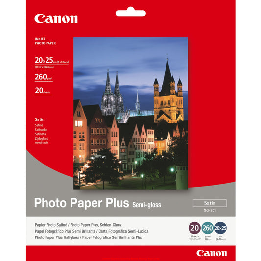 CANON SG-201- PLUS SEMI GLOSS, SG-201 8 X 10 (20 X 25CM) - 20 SHEETS SEMI GLOSS 8 X 10 "' - 50 SHEETS. 260 GSM, 0.26MM THICK - Guards On Duty Shop & Security Guards