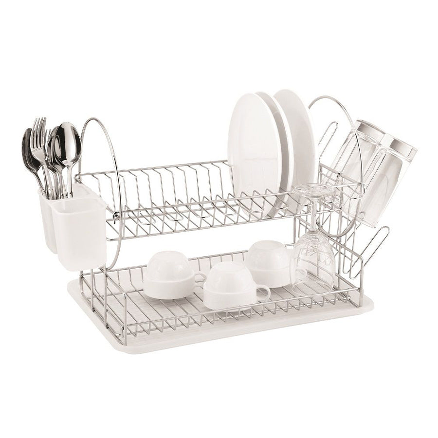 CASA Catania 202 2-Tier Chrome-Plated Dish Drainer Clear White
