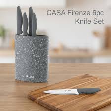 CASA Firenze 6-Piece Knife Block Set Grey Marble Effect