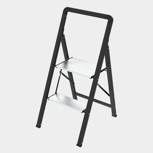 CASA Folding Step Ladder Steel Aluminium 2 Steps Black Silver
