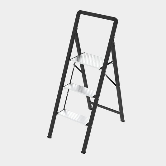 CASA Folding Step Ladder Steel Aluminium 3 Steps Black Silver