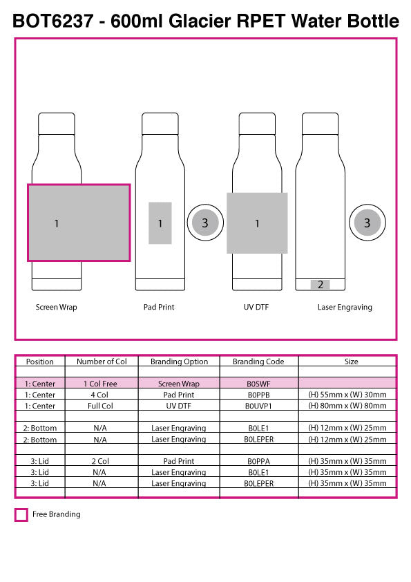 600ml Glacier RPET Water Bottle