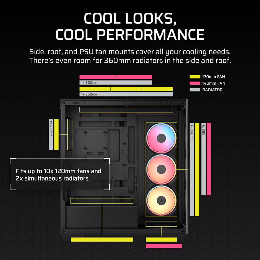 3500X LX-R RGB iCUE LINK Tempered Glass Mid-Tower PC Case; 3x Fans included; 2x 2.5'' ; 2x 3.5''; Black