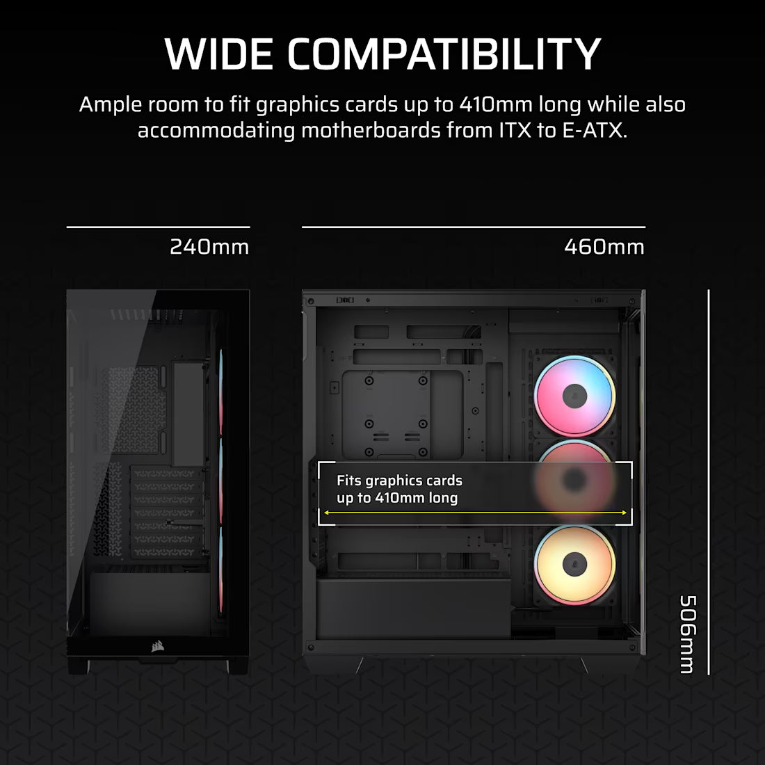 3500X LX-R RGB iCUE LINK Tempered Glass Mid-Tower PC Case; 3x Fans included; 2x 2.5'' ; 2x 3.5''; Black