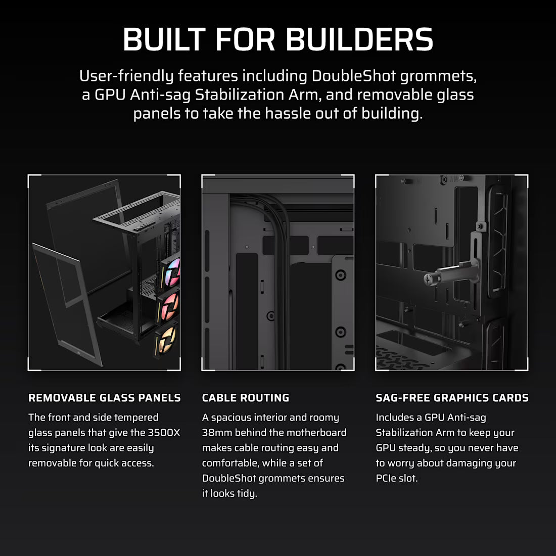 3500X LX-R RGB iCUE LINK Tempered Glass Mid-Tower PC Case; 3x Fans included; 2x 2.5'' ; 2x 3.5''; Black
