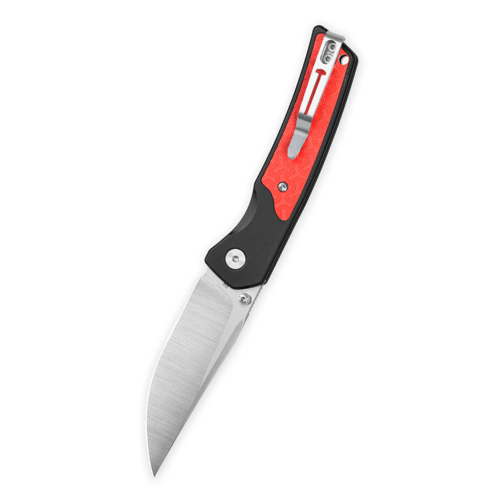 Bestechman Icebreaker BMK16A–D2 Blade & Black Aluminum Handle with Red G10 Inlays Folding Knife