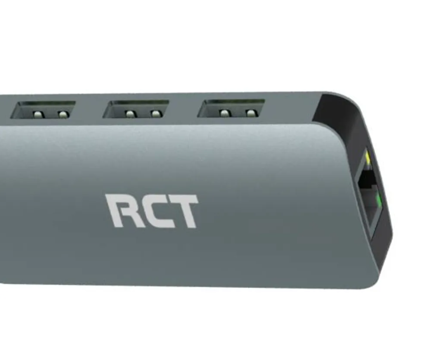 RCT 4-in-1 USB type A hub with 3 USB 3.0 Type A ports and 1 RJ45 Gigabit ethernet port