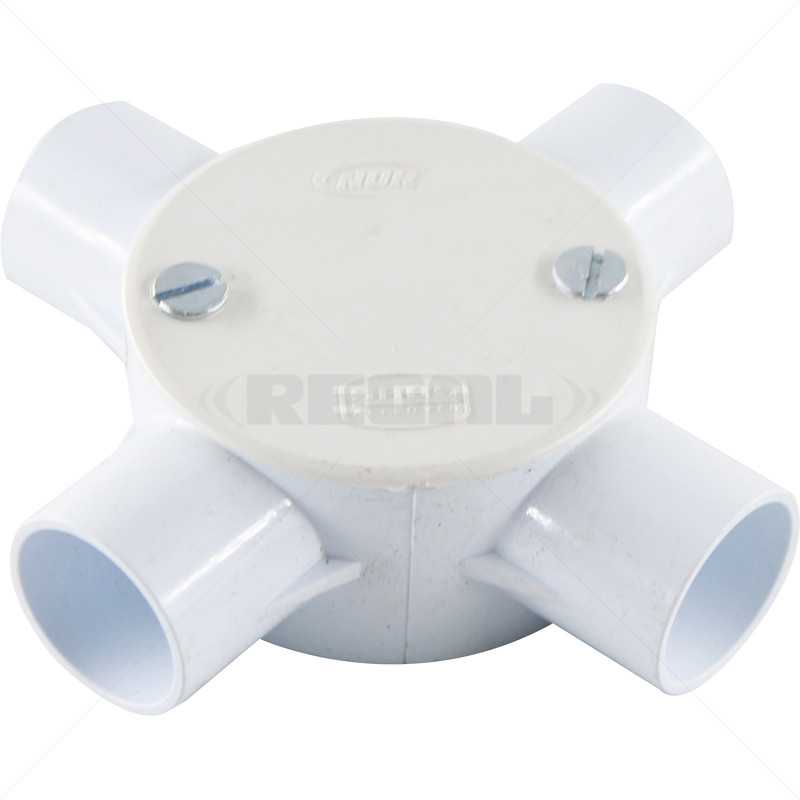 Conduit PVC - 25mm 4-Way Box with Lid and Screws