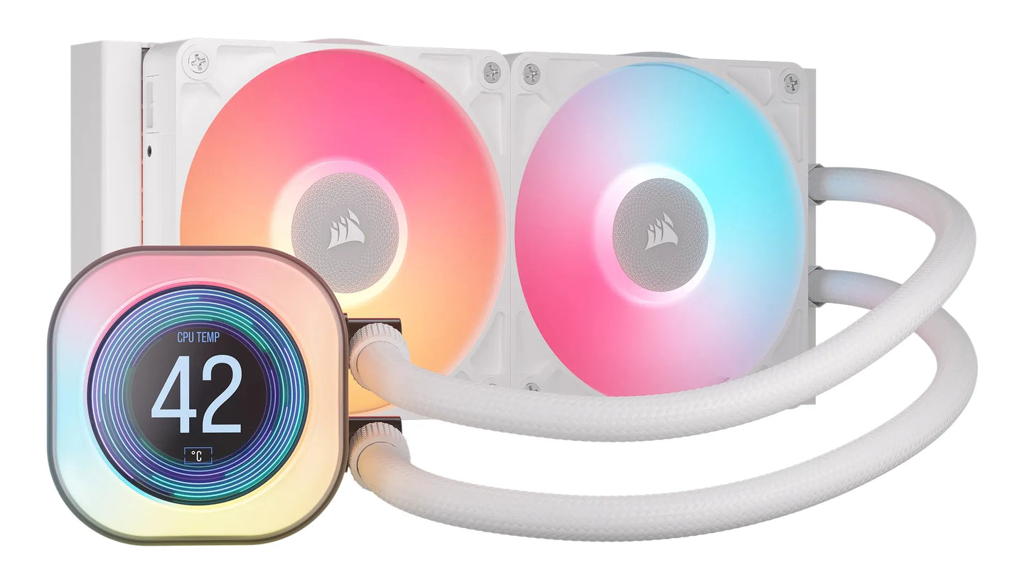 Corsair iCUE LINK TITAN 240 RX LCD Liquid CPU Cooler - White – RX120 RGB Fans – Fits Intel® LGA 1851/1700; AMD® AM5/AM4.