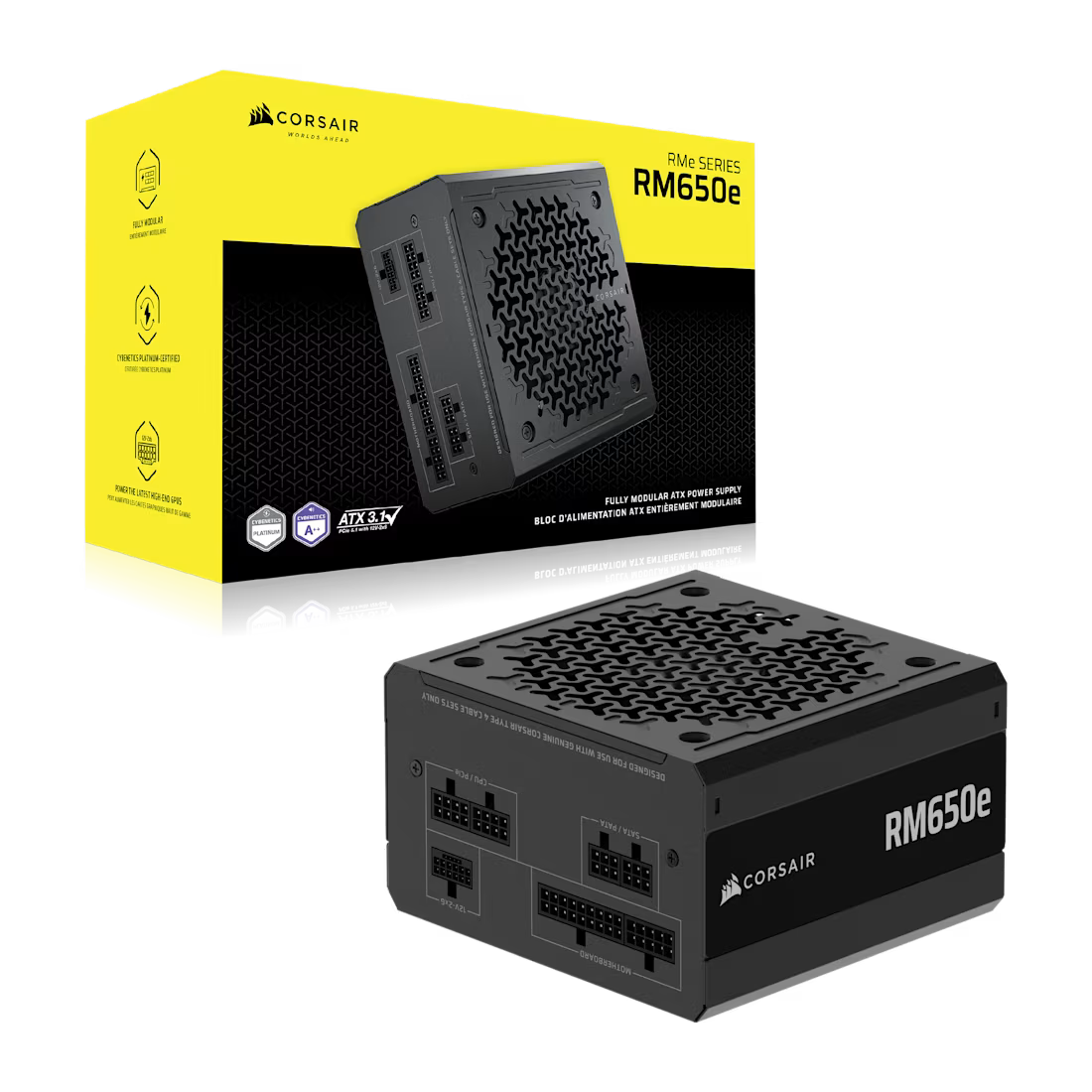 Corsair RM Series™ RM650e — 650 Watt 80 PLUS Gold Fully Modular ATX PSU; ATX 3.1 and PCIE 5.1 ; 7yr Warranty