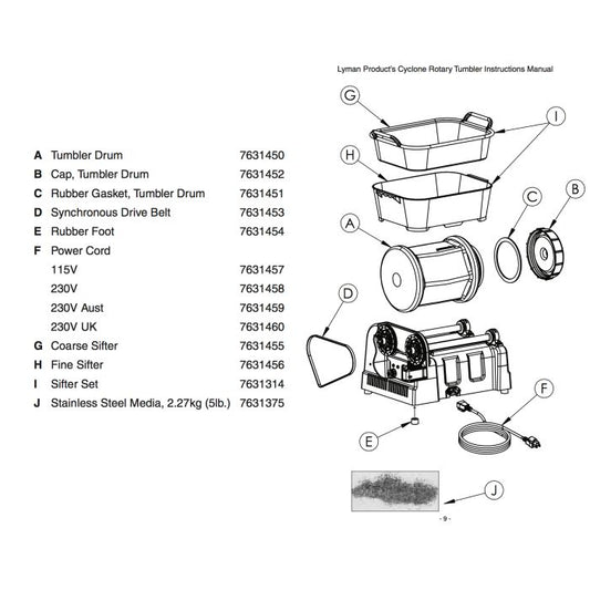 LYMAN SYNCHRONOUS BELT ROT TUMBLER — RLY-7631453 "Belt Only"