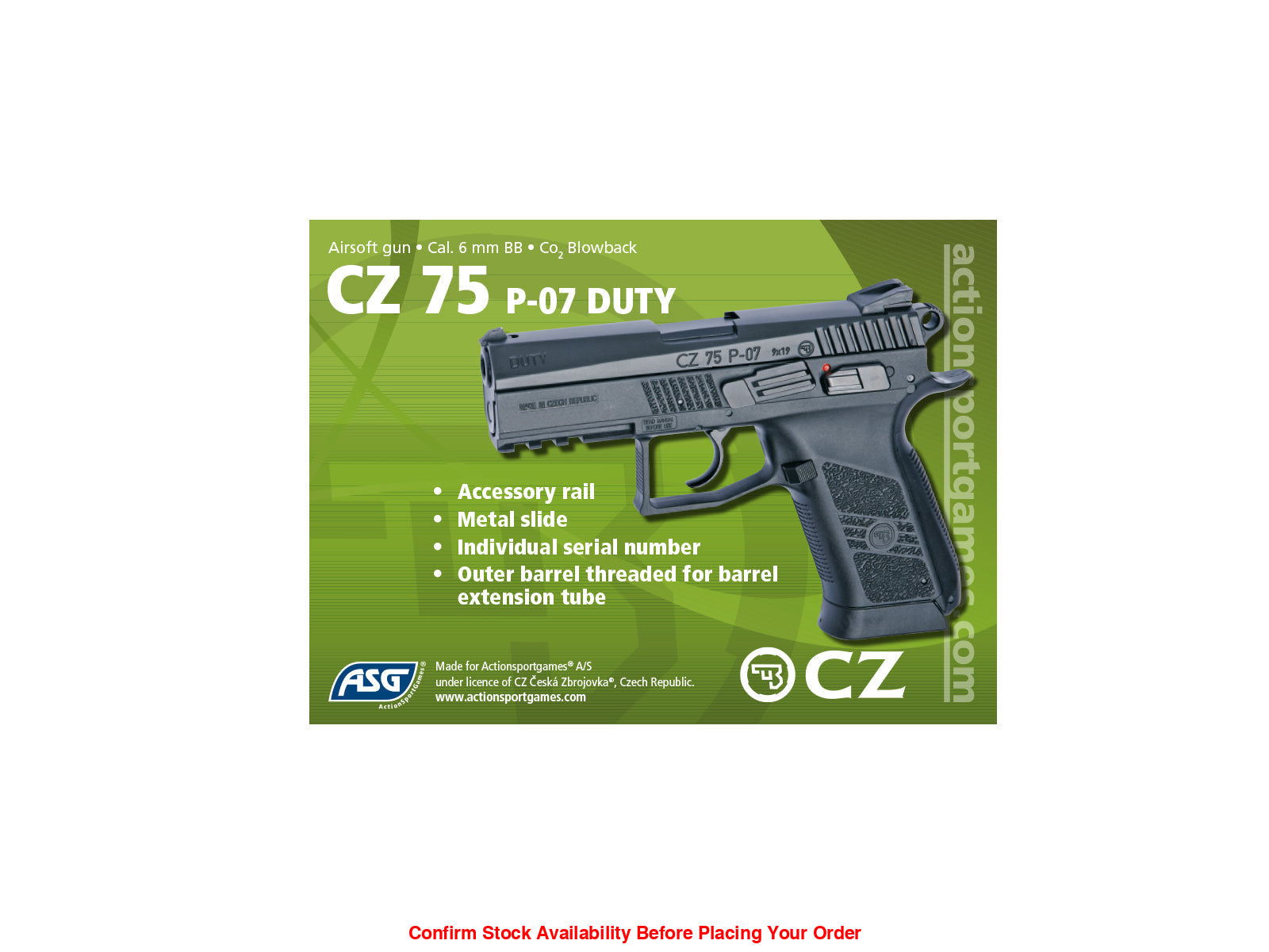 CZ 75 P-07 DUTY GBB 6MM CO2 16720 - Guards On Duty Shop