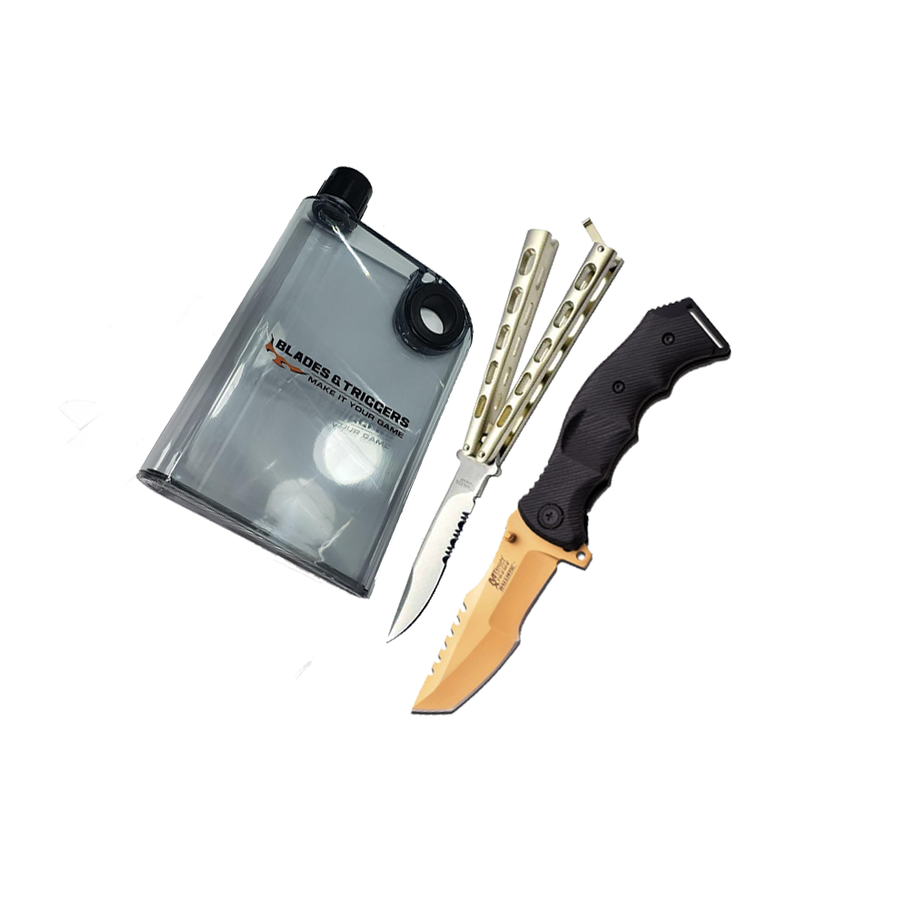 Butterfly Knife Silver Skeletonized Handle - 7128P Combo