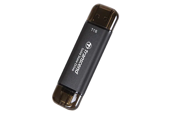 TRANSCEND 1 TB ESD310C USB3.2 TYPE A & C (USB 10Gbps) OTG COMPACT PORTABLE SSD  - Read 1050MB/s Write 950 MB/s - Black
