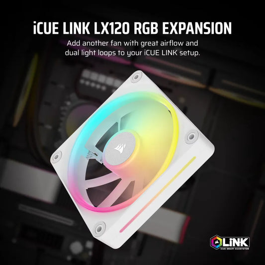 Corsair iCUE LINK LX120 RGB 120mm PWM Fan - Dual Light Loops – Requires iCUE LINK System Hub (Sold Separately) - White