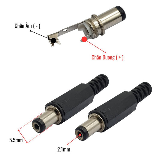 Dc Adaptor, 5.5x2.1mm M Blu - 5.5x2.1mm F Blu,blac
