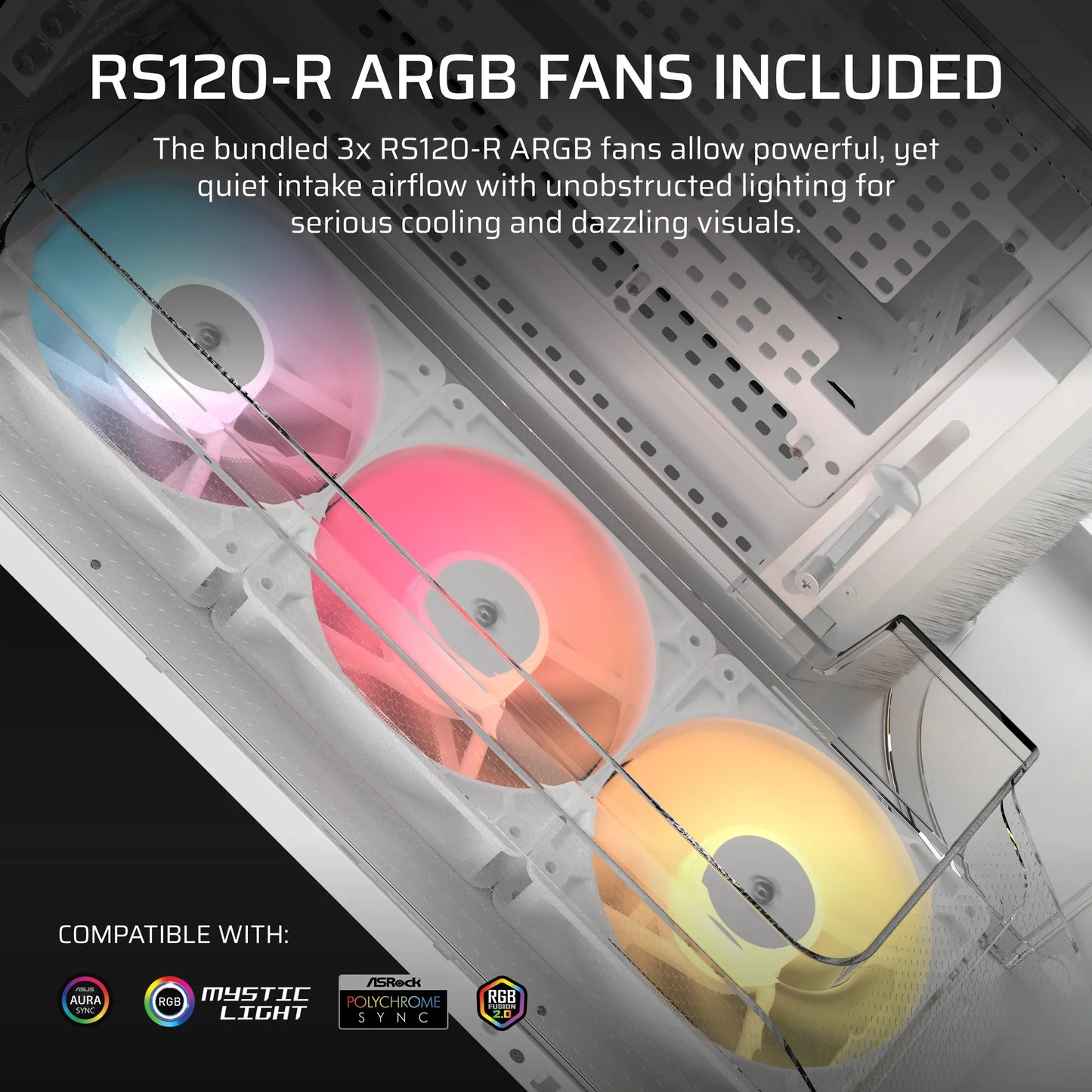 AIR 5400 RS-R ARGB Triple Chamber Mid-Tower PC Case ; 3x Fans Included; 2x 2.5'' ; 1x 3.5''  White