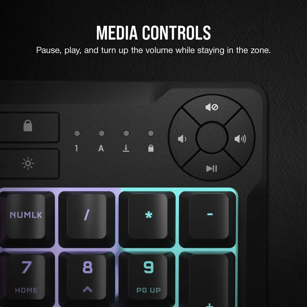Corsair K55 Core Gaming Keyboard; Backlit Zoned RGB LED; Rubberdome