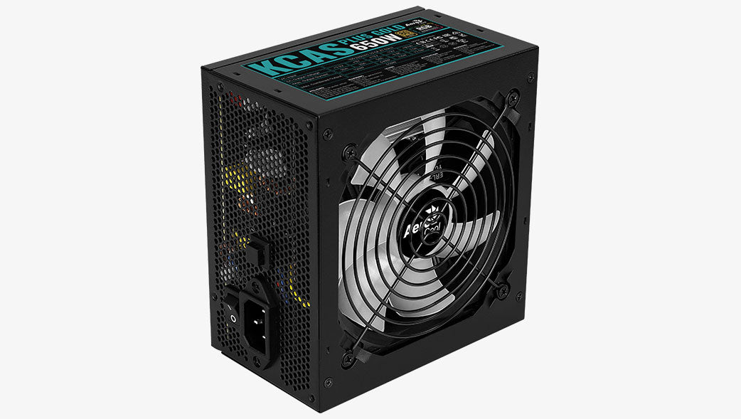 Aerocool KCAS PLUS Gold 650W RGB PSU - ATX 24 PIN; 2x 4+4PIN CPU; 6x SATA; 3x PATA; 2x PCIe 6+2PIN.