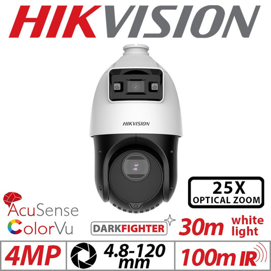 TandemVu 4MP PTZ 25x optical zoom 6MP panoramic channel 200m IR Smart tracking  built-in strobe-light & siren 24VAC/Hi-POE