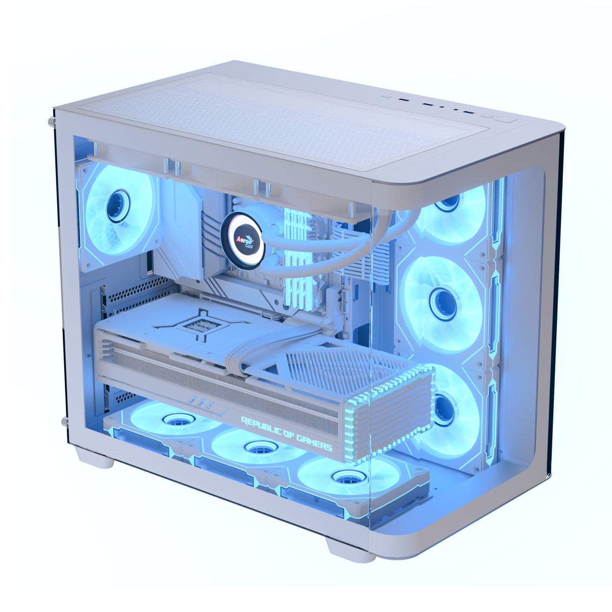Aerocool P500C White Mid tower case - Includes 120mm ARGB Fan x 4 and 4-port ARGB control hub - ATX - 3x 2.5'' or 2x3.5'' - 360m