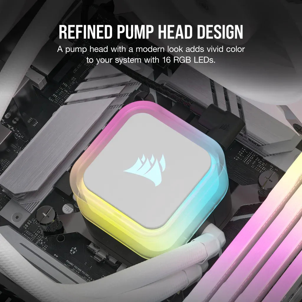 Corsair iCUE H100i ELITE RGB 240mm Liquid CPU Cooler - White AMD: AM5; AM4; sTRX4; sTR5 | Intel LGA: 1700/1851; 1200; 115X; 2066