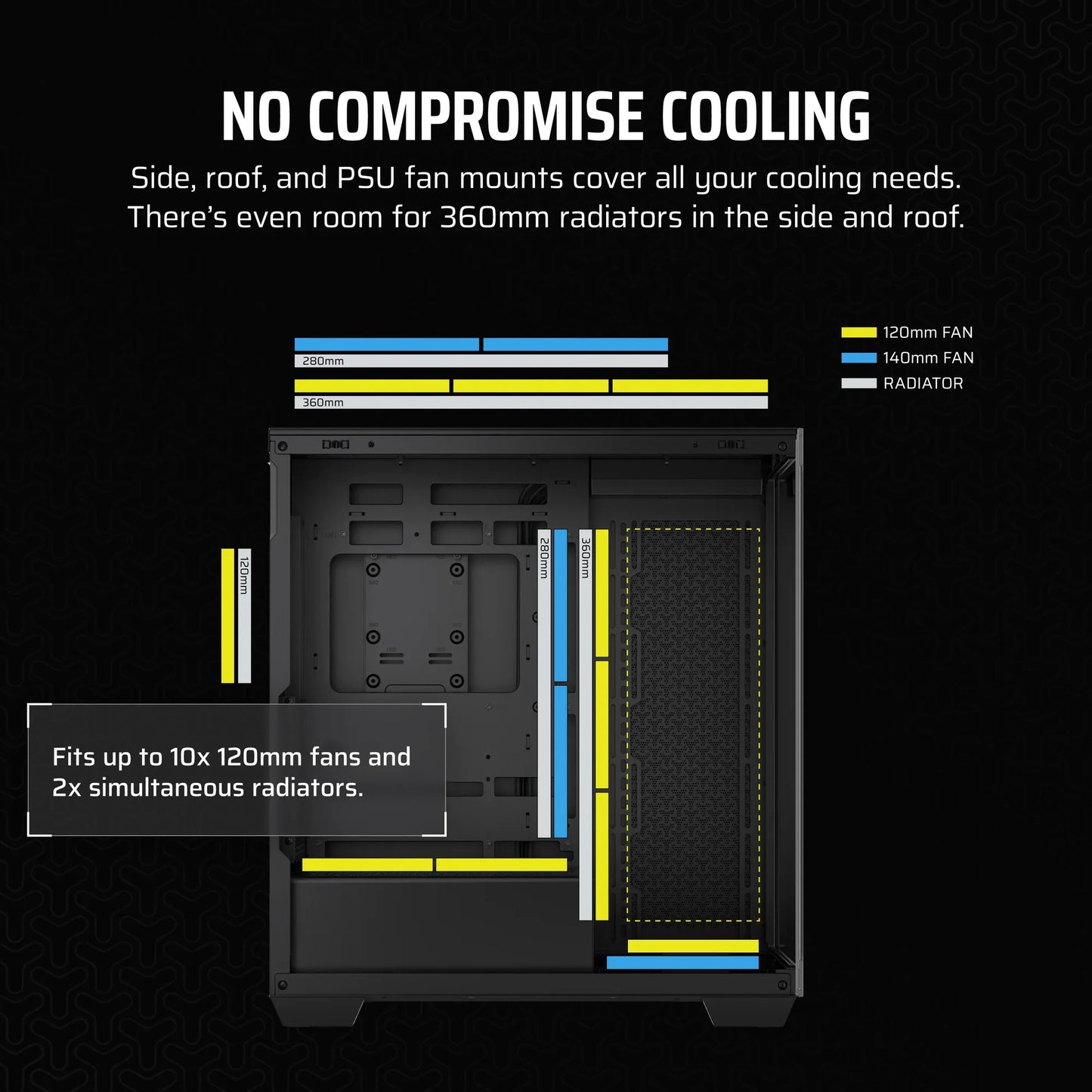 3500X Tempered Glass Black Mid-Tower PC Case; 2x 3.5'' |  2x 2.5'' Drive Bays; Up to 360mm Radiator compatible