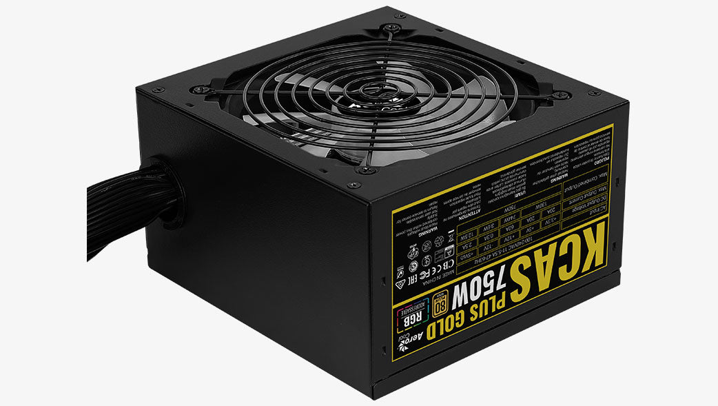 Aerocool KCAS PLUS Gold750W RGB PSU - ATX 24 PIN; 2x 4+4PIN CPU; 8x SATA; 4x PATA; 3x PCIe 6+2PIN.