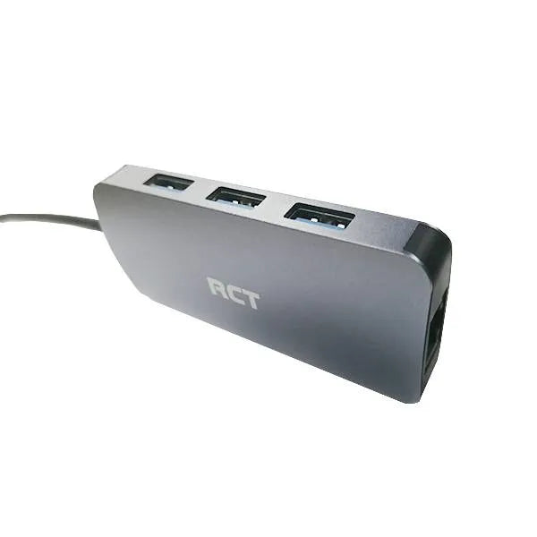 RCT 4-in-1 USB type A hub with 3 USB 3.0 Type A ports and 1 RJ45 Gigabit ethernet port