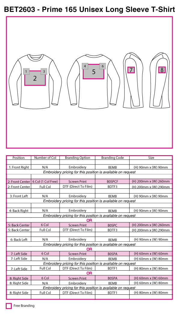 Prime 165 Unisex Long Sleeve TShirt - branding